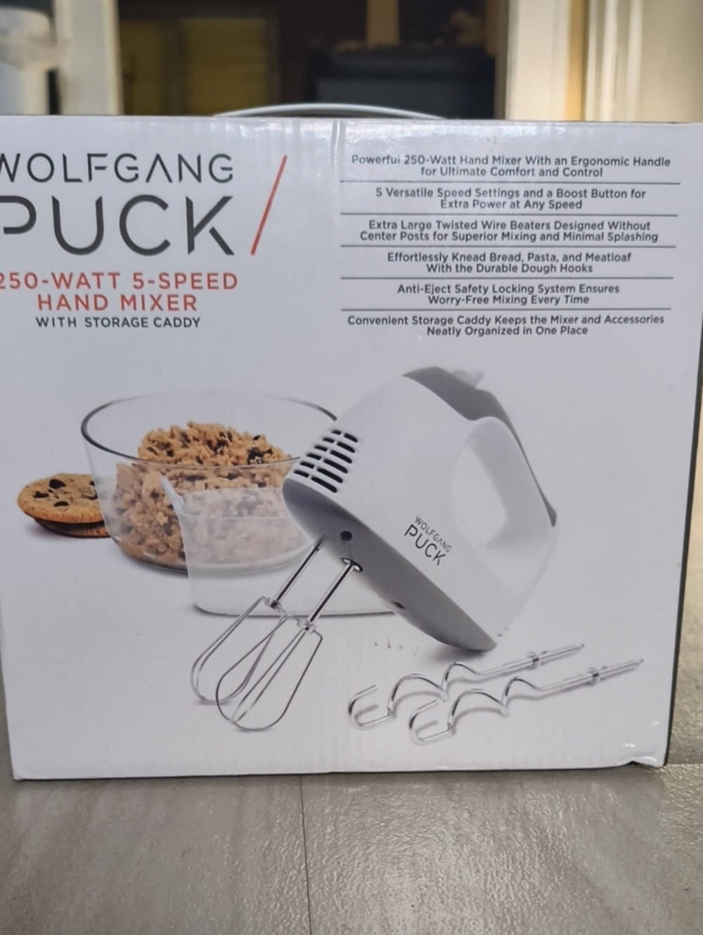 Wolfgang Puck 250W 5 Speed Hand Mixer Electric Kitchen Mixer Beaters Dough Hooks